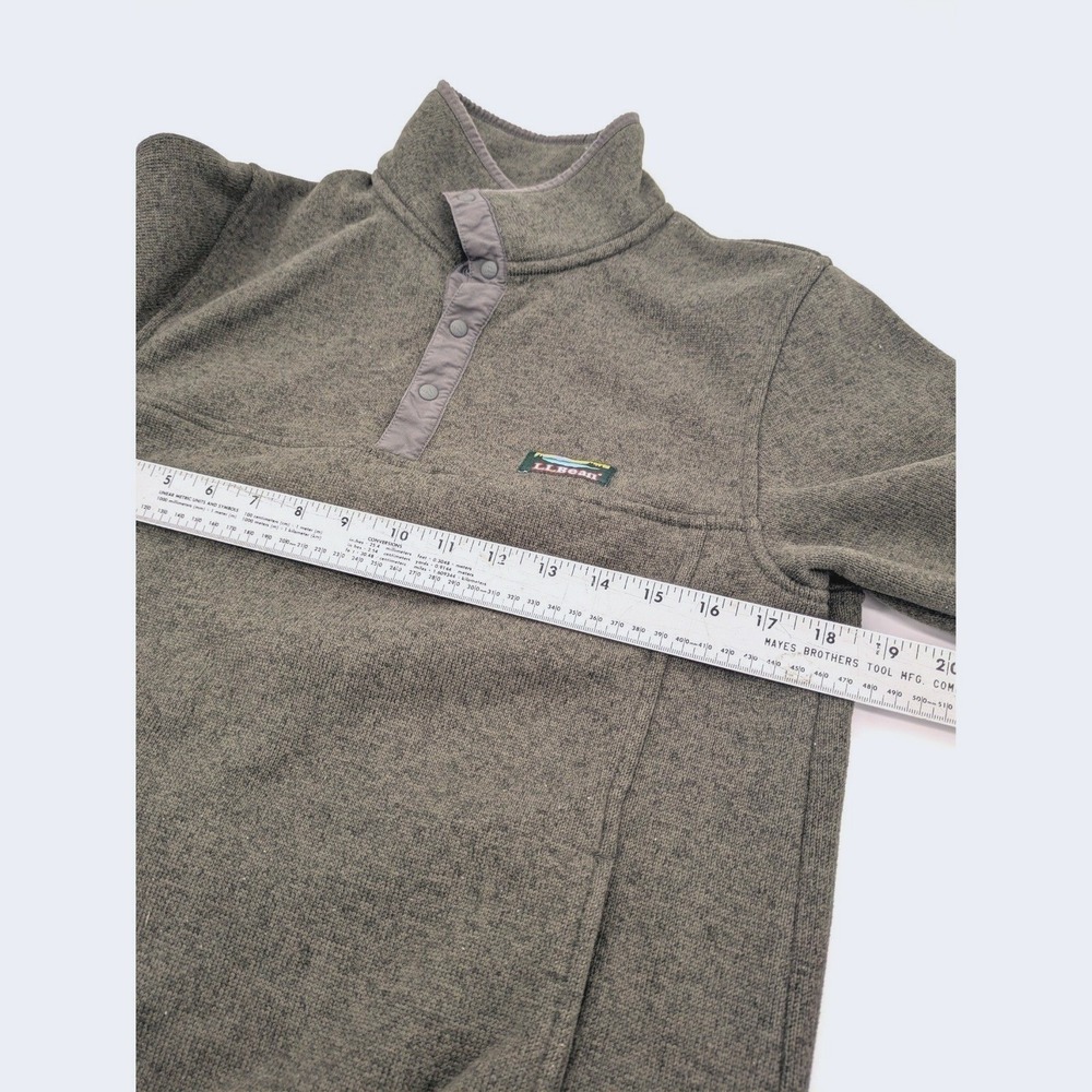 LL Bean Mens Small Sweater Fleece Pullover Gray Snap Button Mock Neck Jacket - Picture 7 of 8